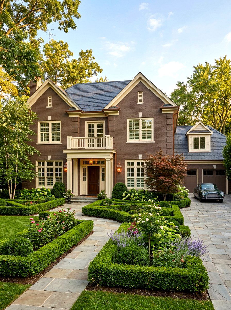 Mocha brown painted brick house - 30 painted brick house ideas