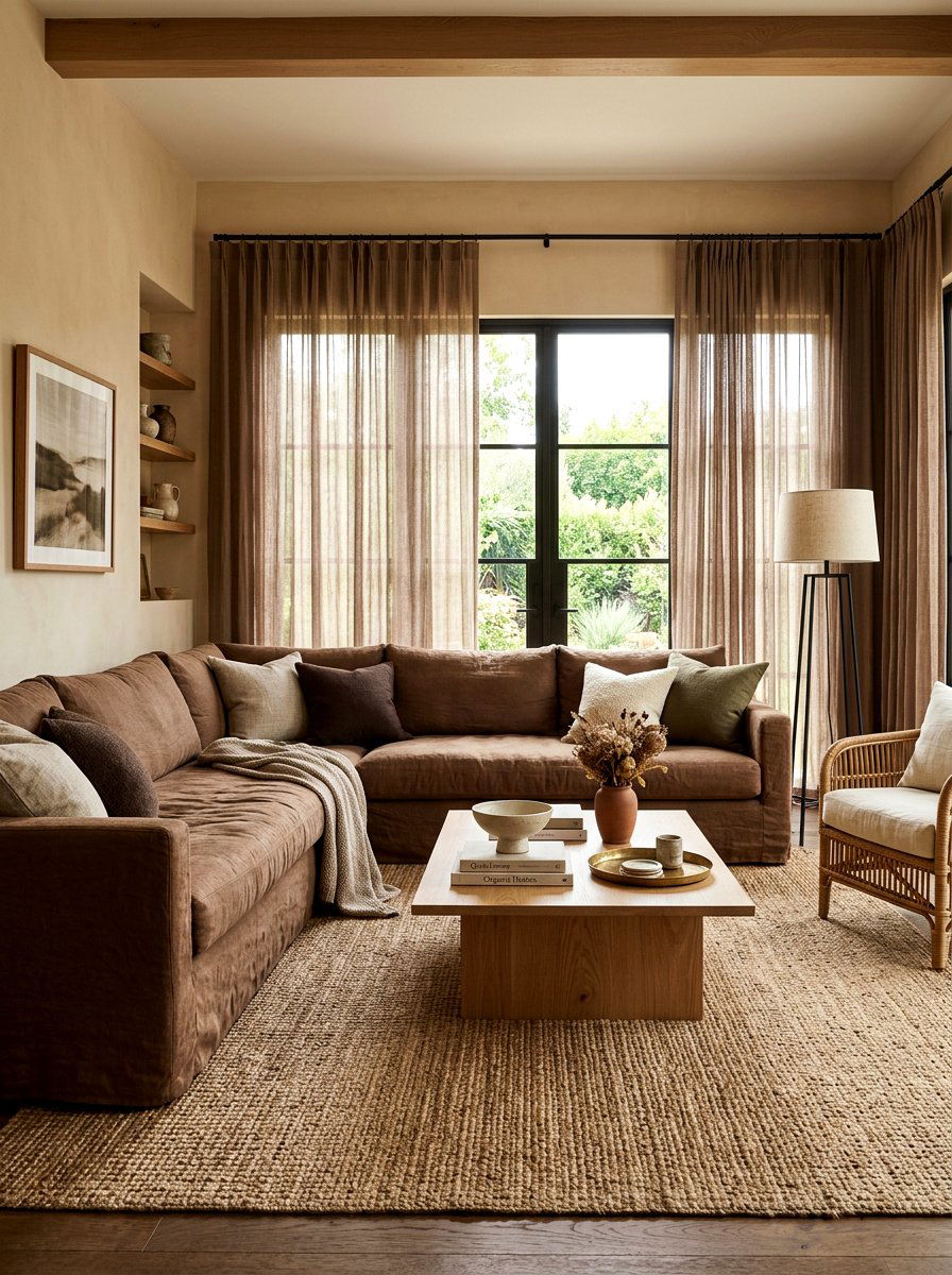 Mocha linen living room - 30 monochrome mocha living room ideas