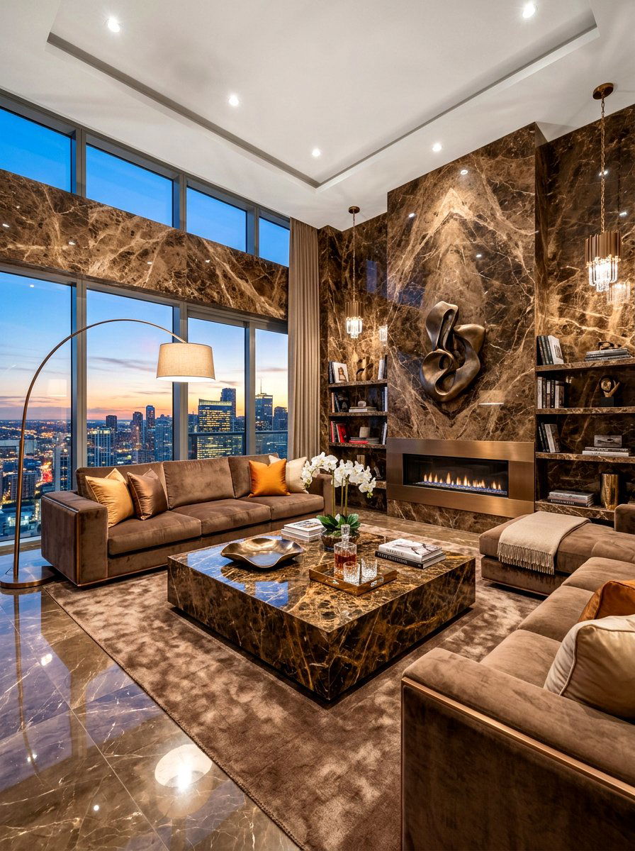 Mocha marble living room - 30 monochrome mocha living room ideas