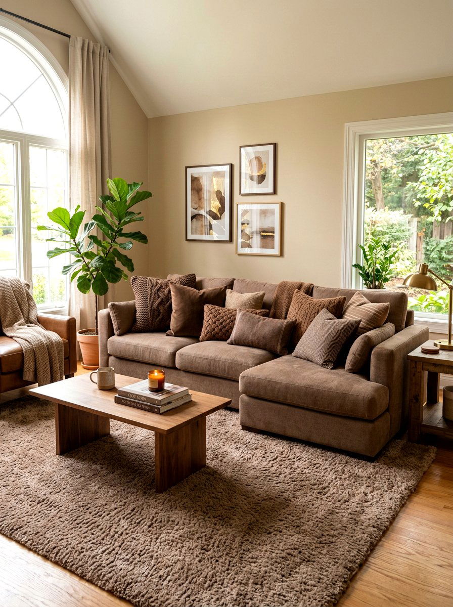 Mocha pillows living room - 30 monochrome mocha living room ideas