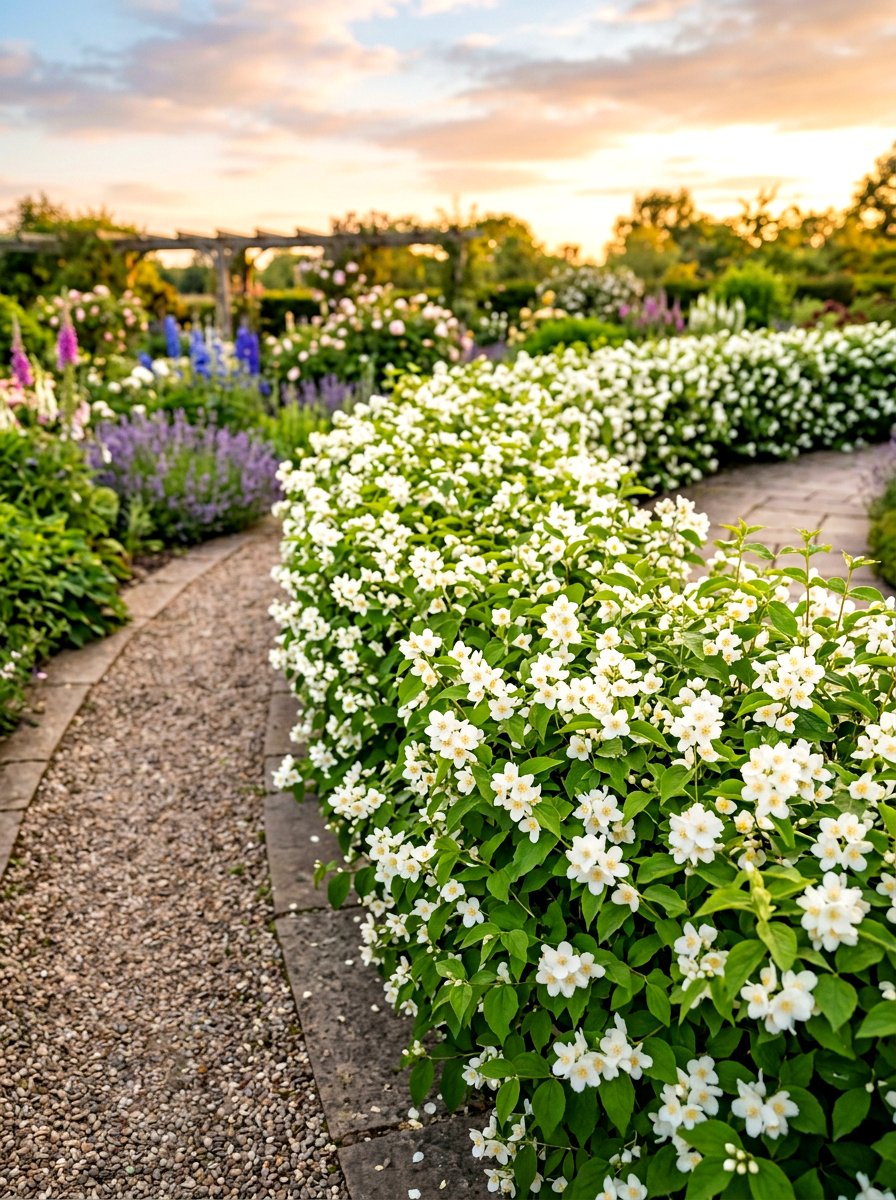 Mock Orange Garden Hedge - 30 moonlight white flower border ideas