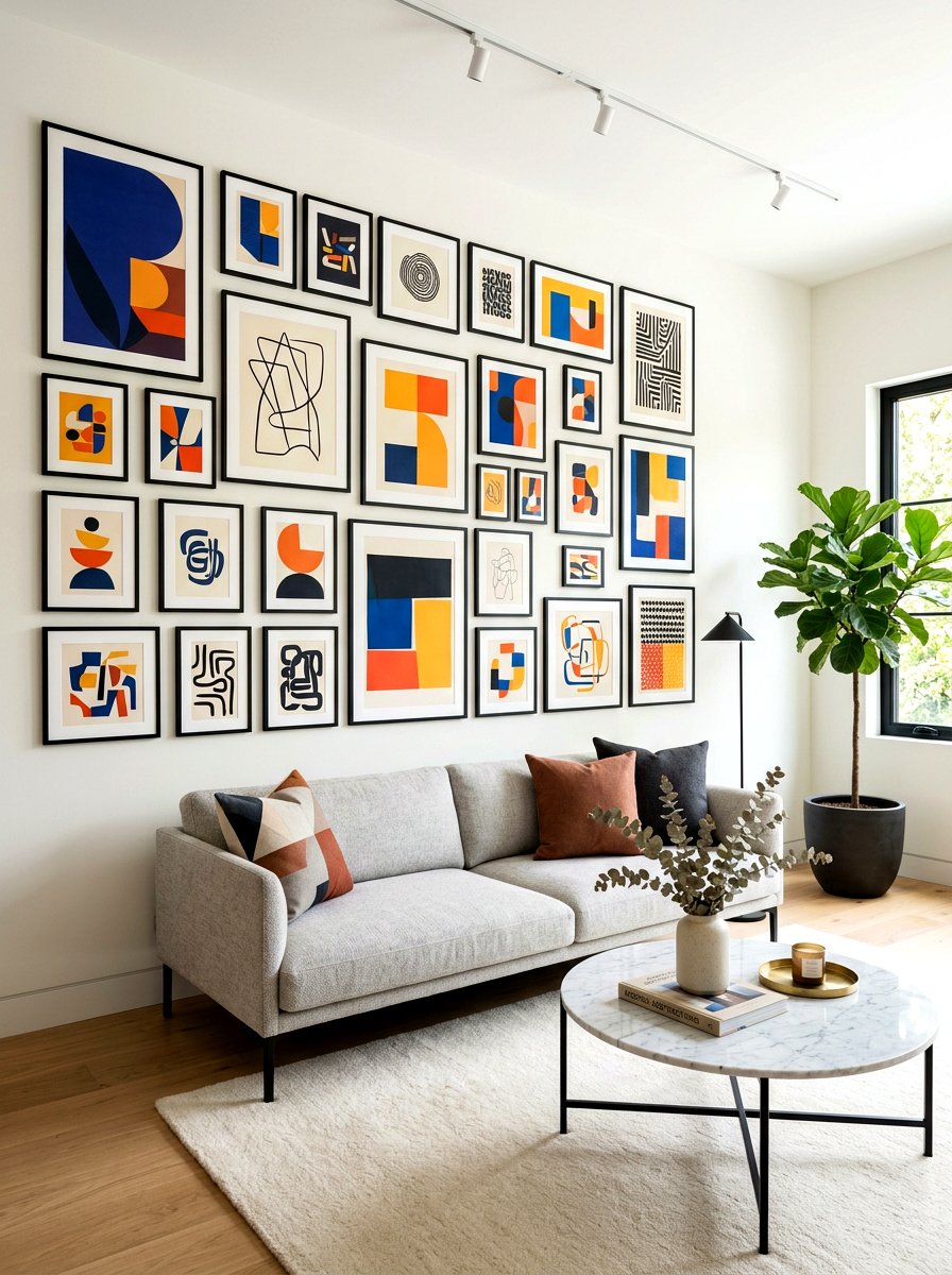 Modern Abstract Art Gallery Wall - 30 eclectic frame wall ideas