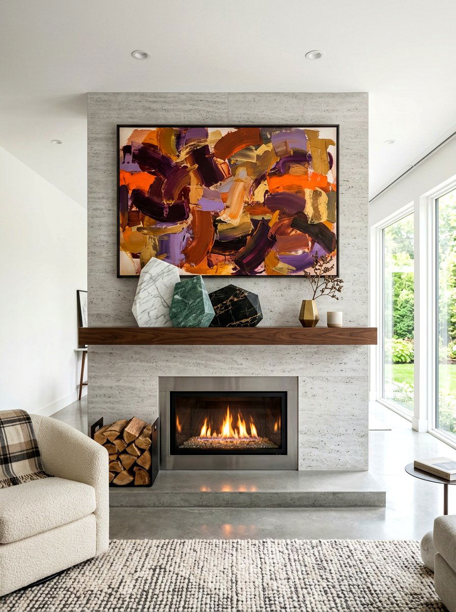 Modern Abstract Fall Art - 30 fall mantel layering ideas