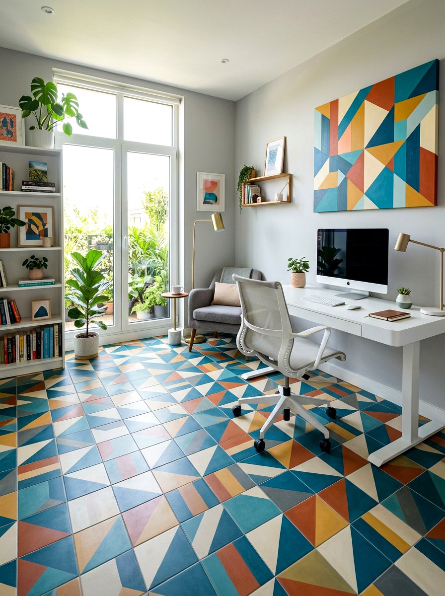 Modern Abstract Floor Tile - 30 peel and stick floor ideas