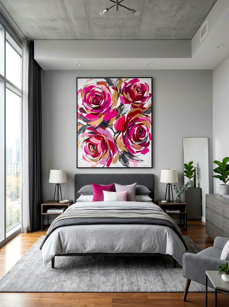 Modern Abstract Rose Art - 30 rose print bedroom ideas