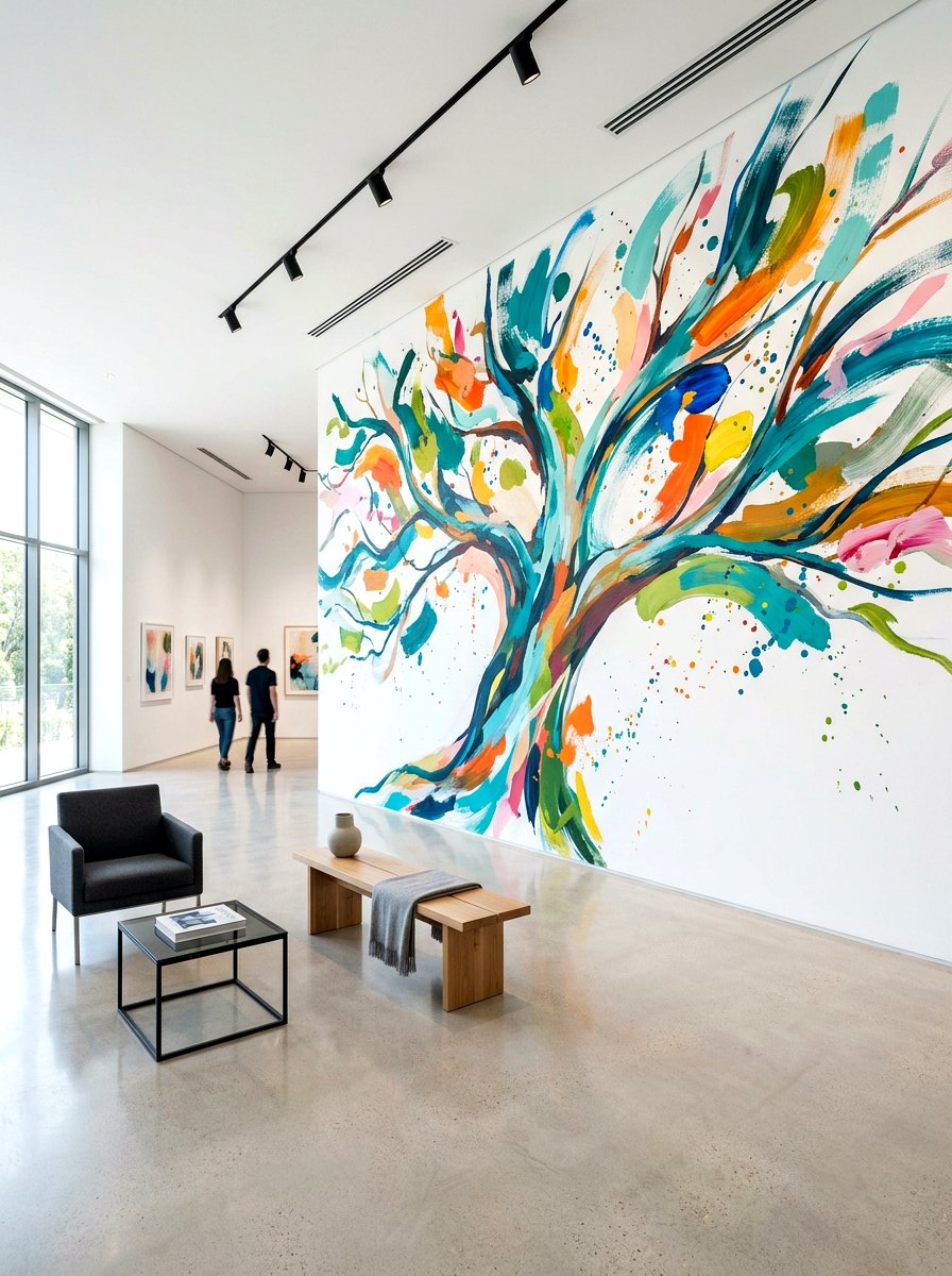 Modern Abstract Tree Mural - 30 woodland wall mural nursery ideas