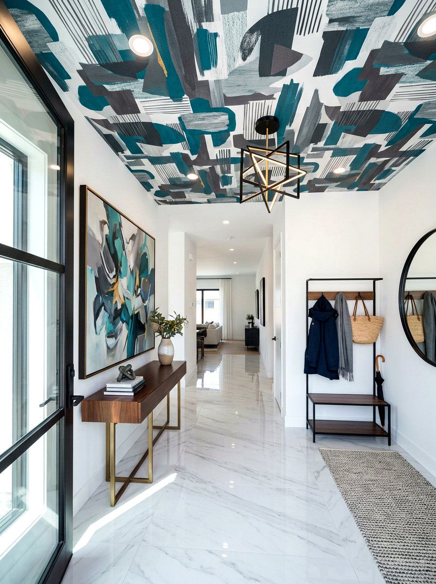 Modern Abstract Wallpaper Entryway - 30 wallpapered foyer ceiling ideas