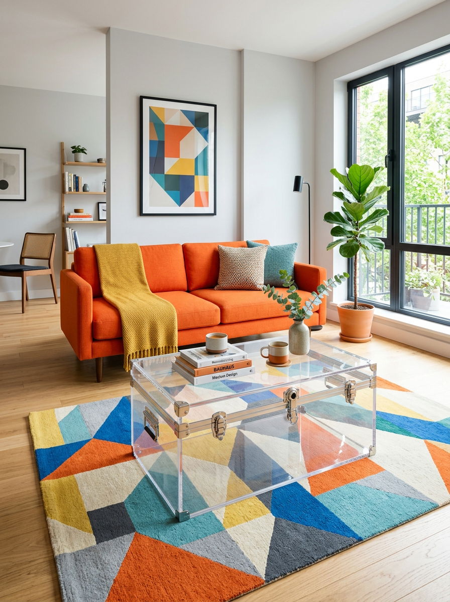 Modern Acrylic Trunk - 30 trunk coffee table ideas