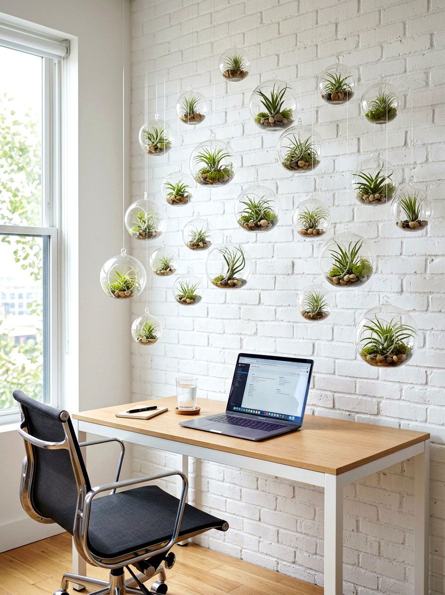 Modern Air Plant Wall Glass Orbs - 30 home office plant ideas