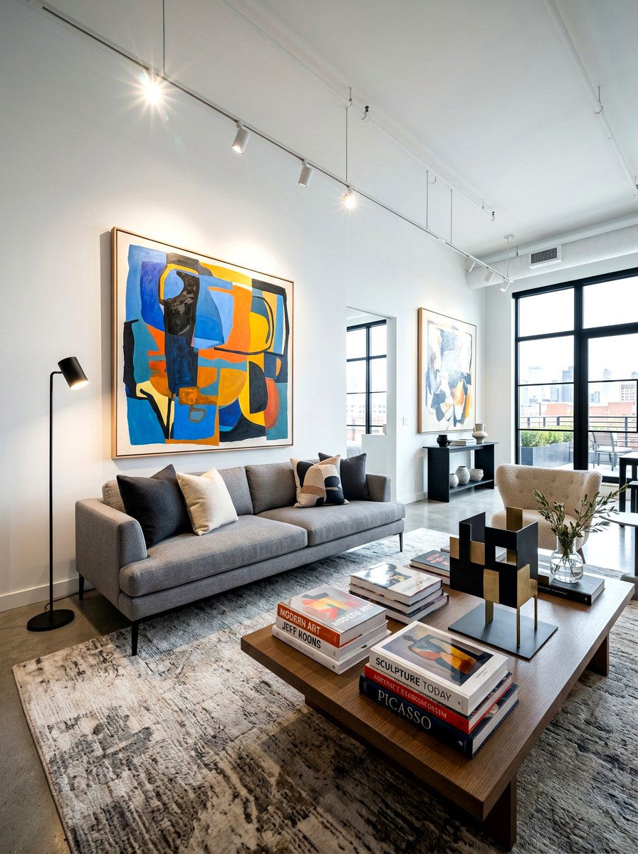 Modern Art Gallery Book Arrangement - 30 coffee table book styling ideas