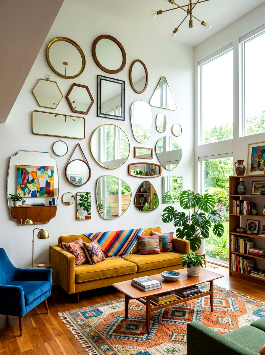Modern Asymmetrical Mirror Wall - 30 statement mirror gallery ideas