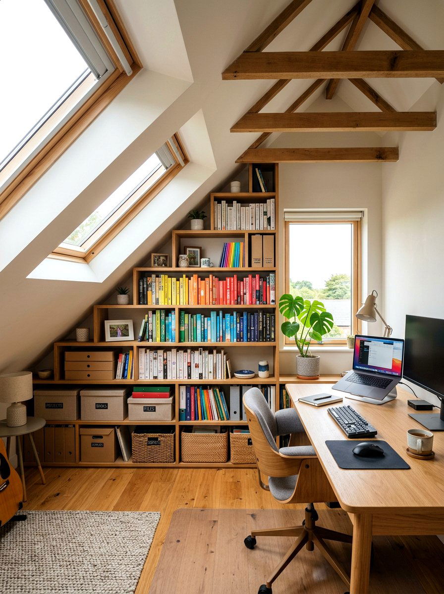 Modern Attic Office Storage - 30 sloped ceiling office ideas