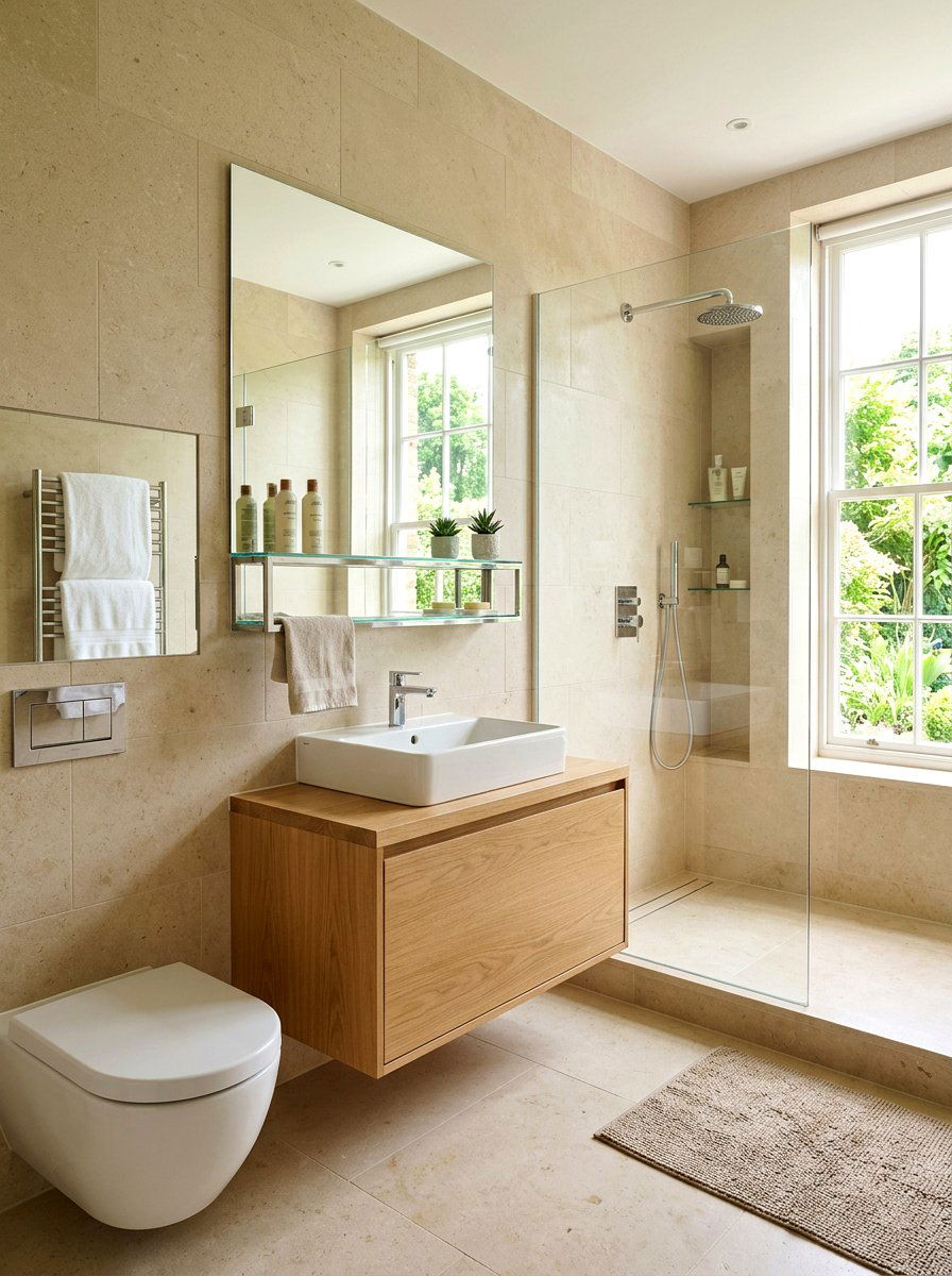Modern Beige Limestone Bathroom - 30 limestone bathroom ideas