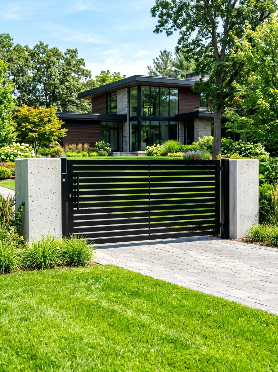 Modern Black Aluminum Gate - 30 driveway gate ideas