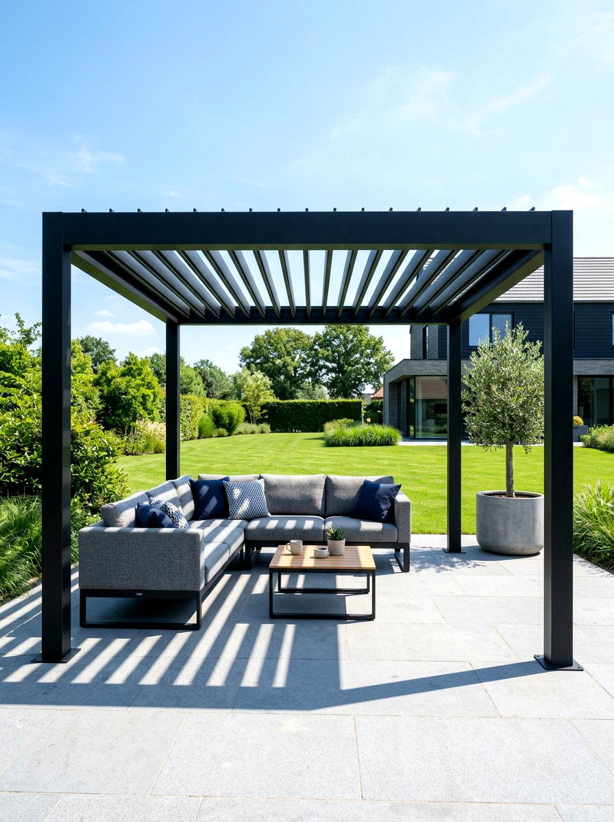 Modern Black Aluminum Pergola - 30 metal pergola ideas