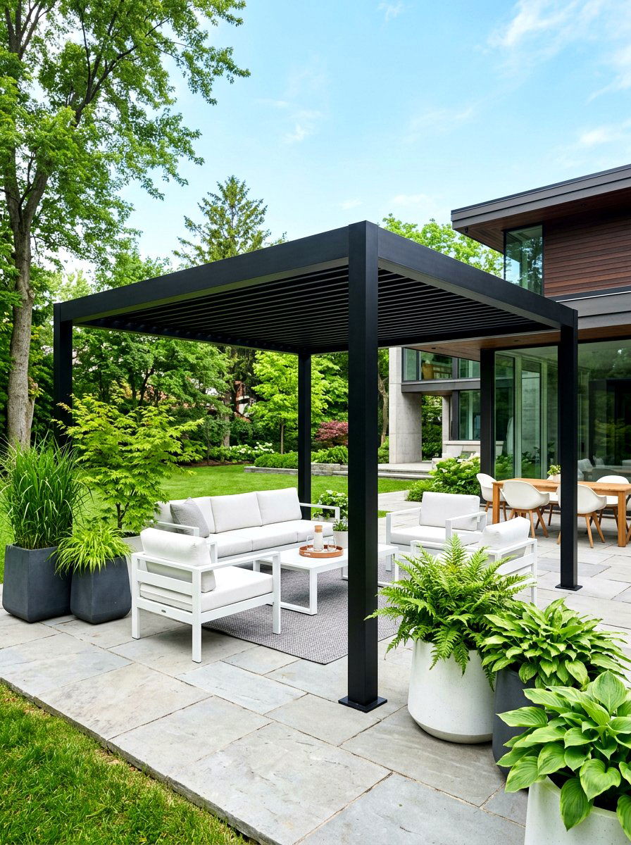 Modern Black Aluminum Pergola - 30 louvered pergola patio ideas