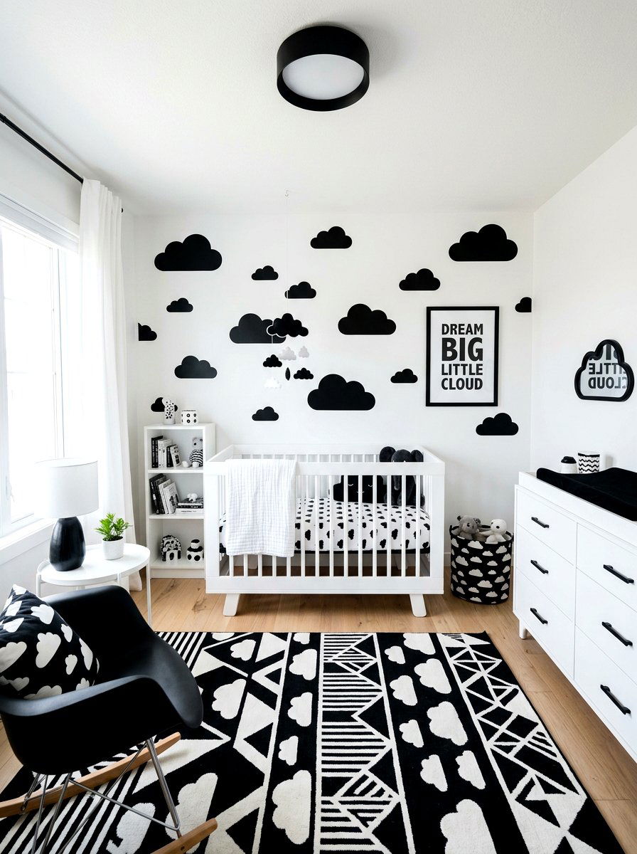 Modern Black And White Cloud Nursery - 30 cloud nursery ideas