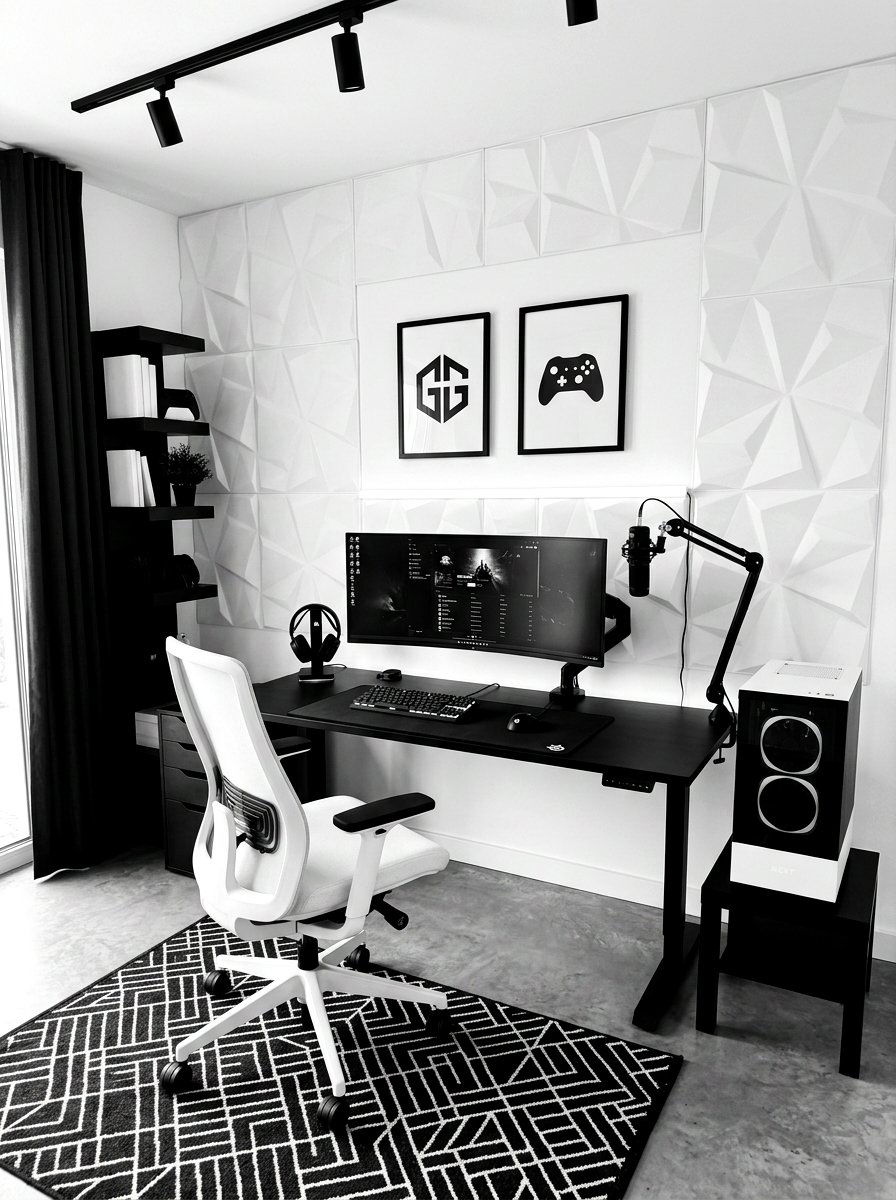 Modern Black And White Gaming Area - 30 gaming teen nook ideas