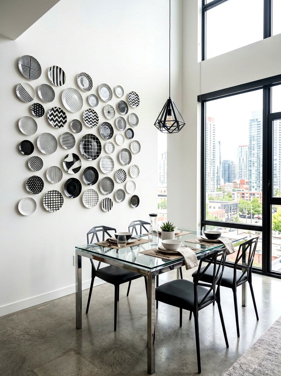 Modern Black And White Plate Wall - 30 plate wall dining room ideas