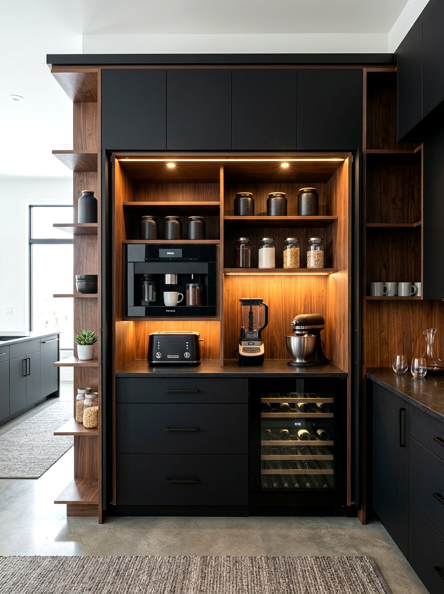 Modern Black Appliance Pantry - 30 appliance pantry ideas