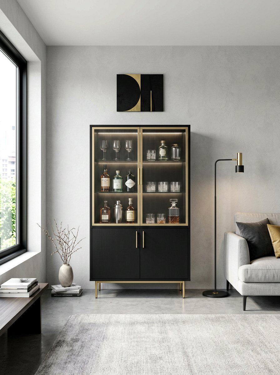 Modern Black Bar Cabinet - 30 cocktail corner ideas