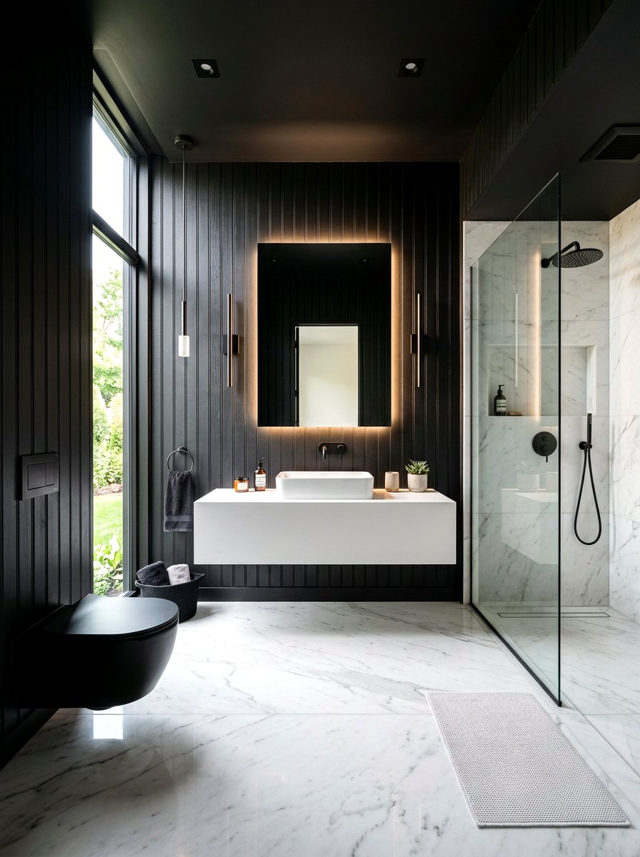 Modern Black Beadboard Bathroom - 30 beadboard bathroom ideas
