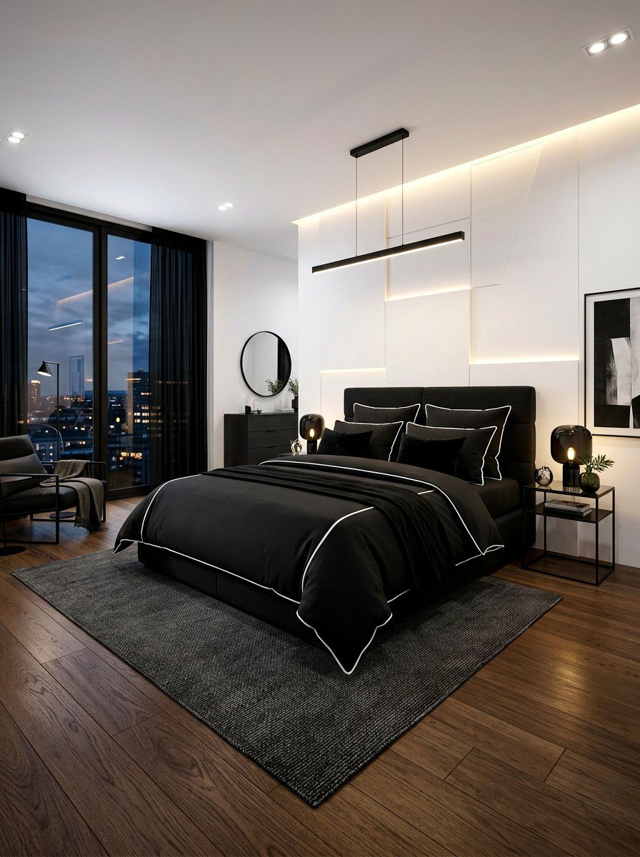 Modern Black Bedding With White Piping - 30 piped bedding bedroom ideas