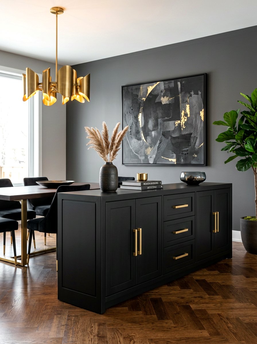 Modern Black Buffet With Gold Hardware - 30 built in buffet dining ideas