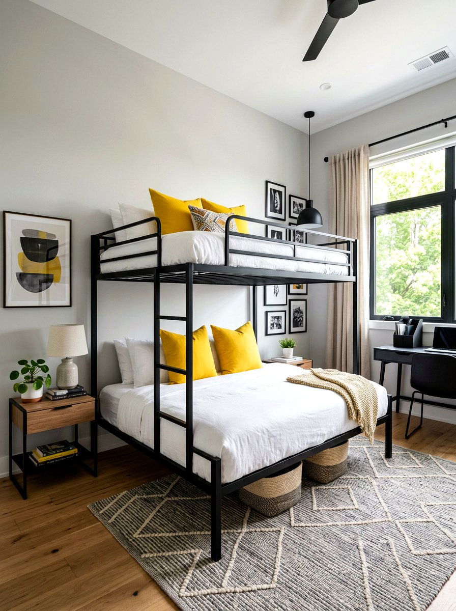 Modern Black Bunk Bed - 30 bunk room aesthetic ideas