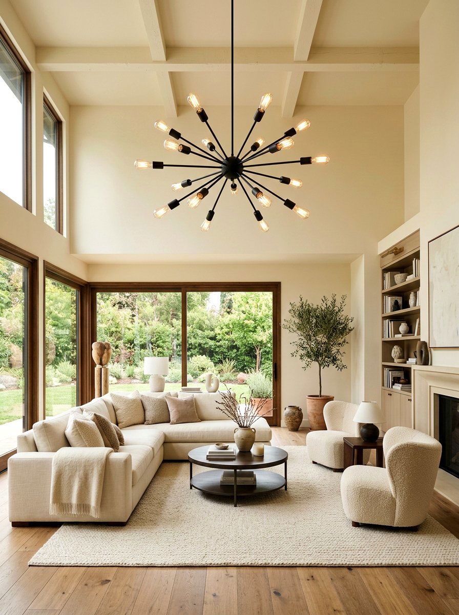 Modern Black Chandelier in Cream Room - 30 black and cream living room ideas