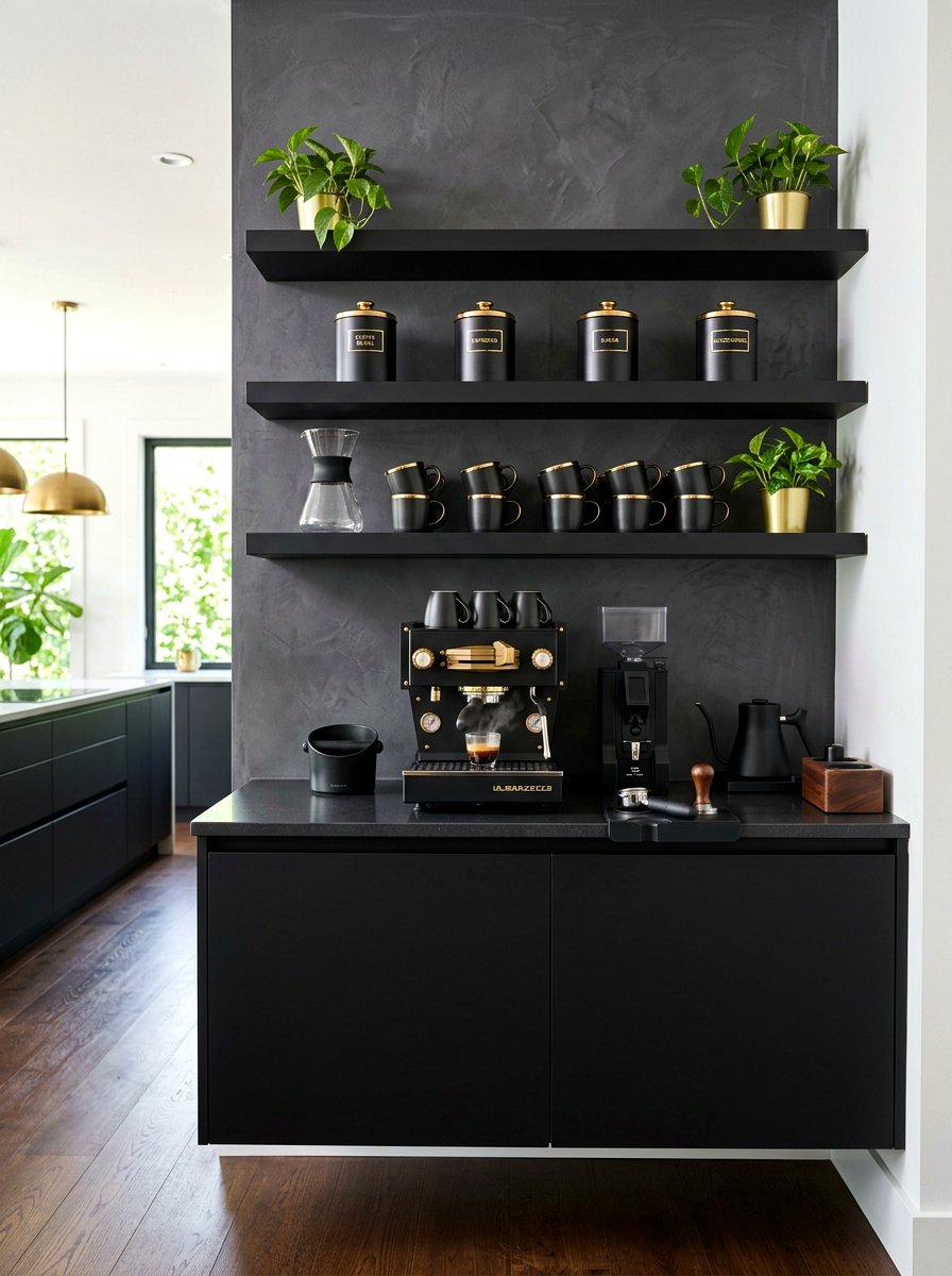 Modern Black Coffee Station - 30 coffee station shelf styling ideas