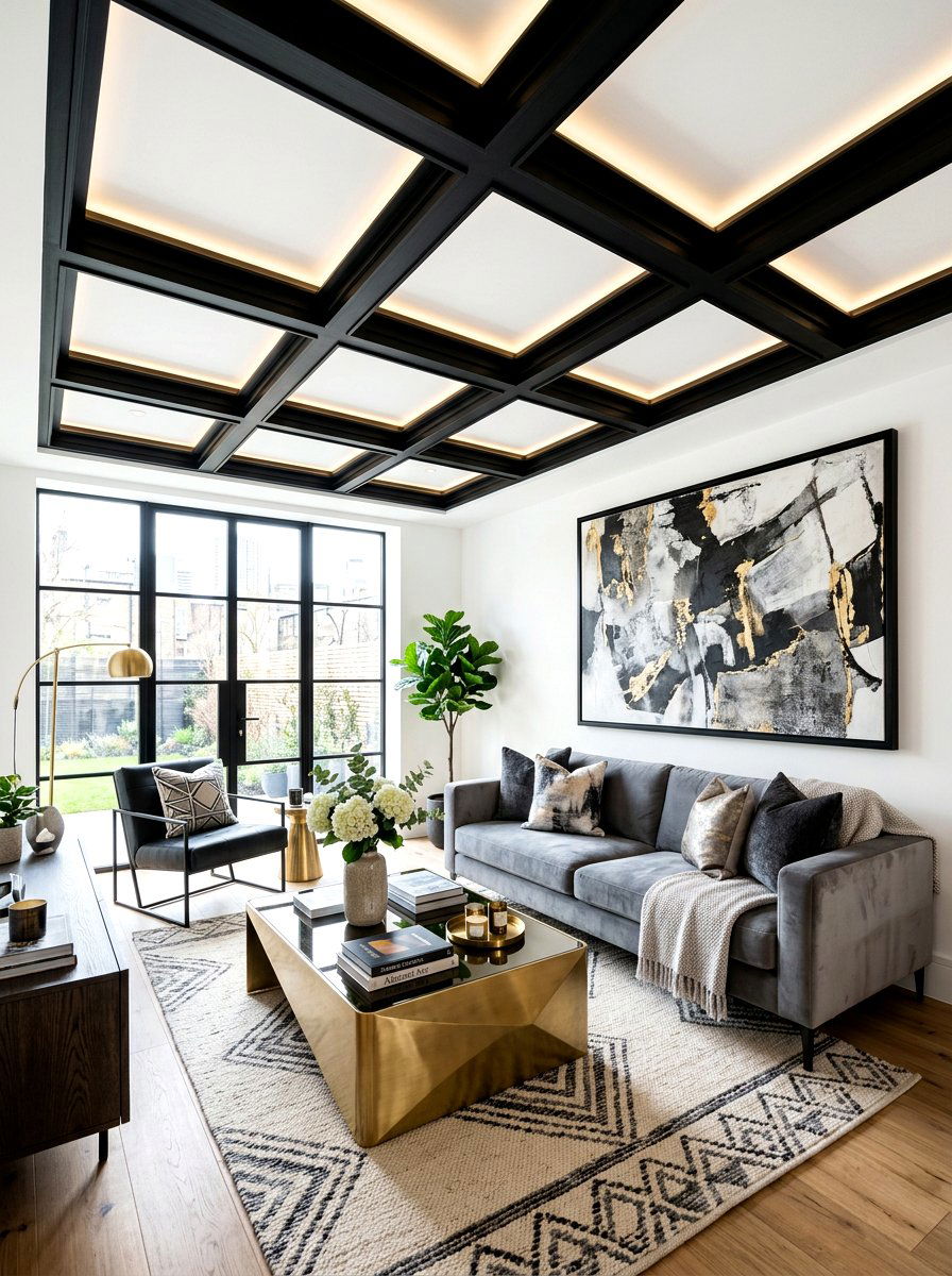Modern Black Coffered Ceiling Living Room - 30 coffered ceiling living room ideas