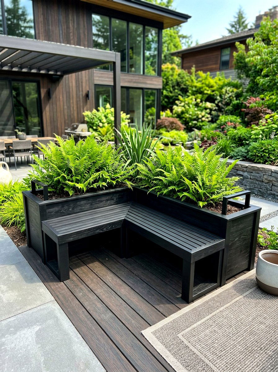 Modern Black Deck Planter Bench - 30 deck planter bench ideas