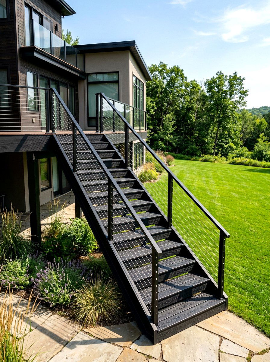 Modern Black Deck Stairs - 30 deck stair ideas