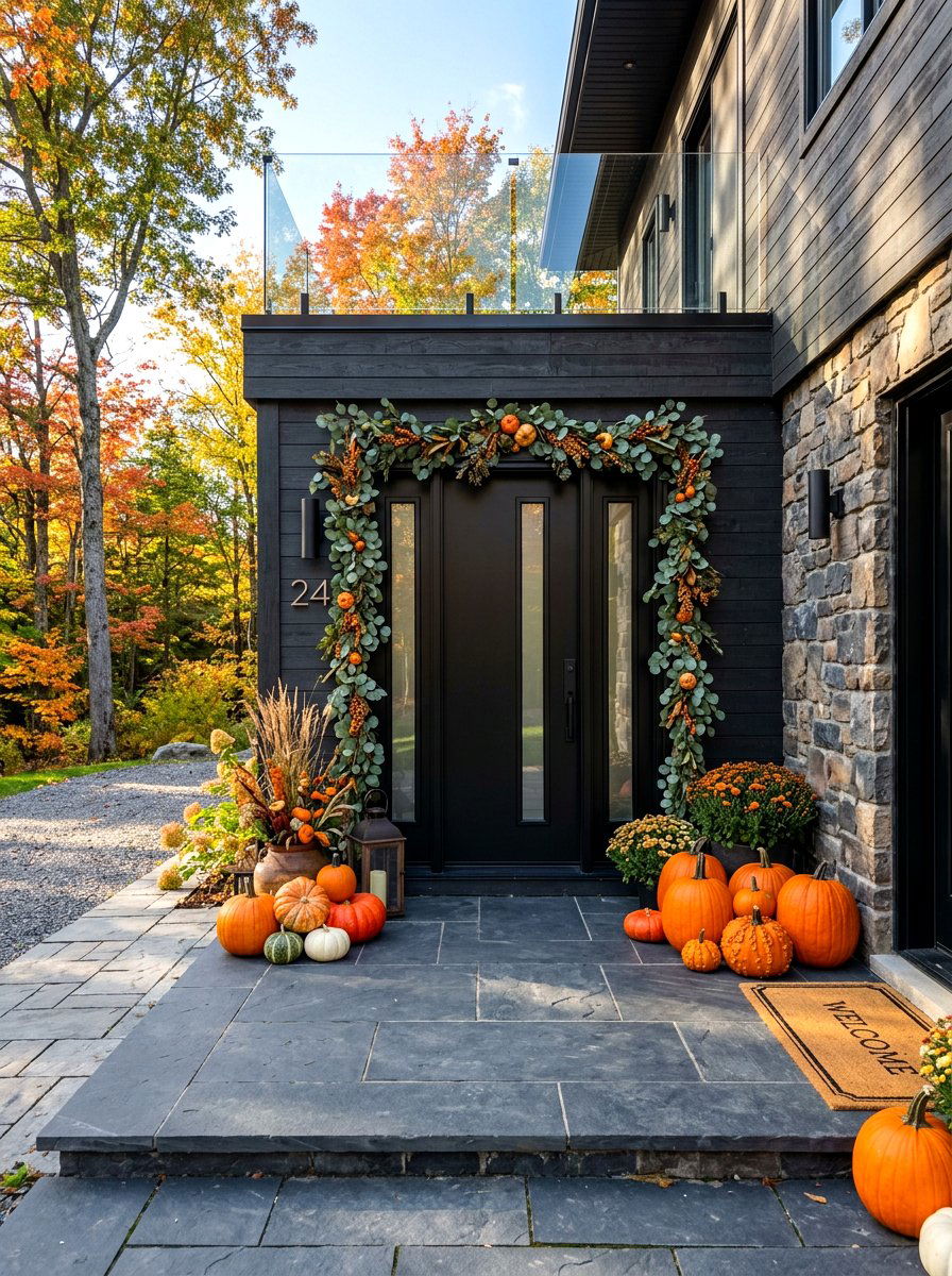Modern Black Door Fall - 30 fall front porch ideas
