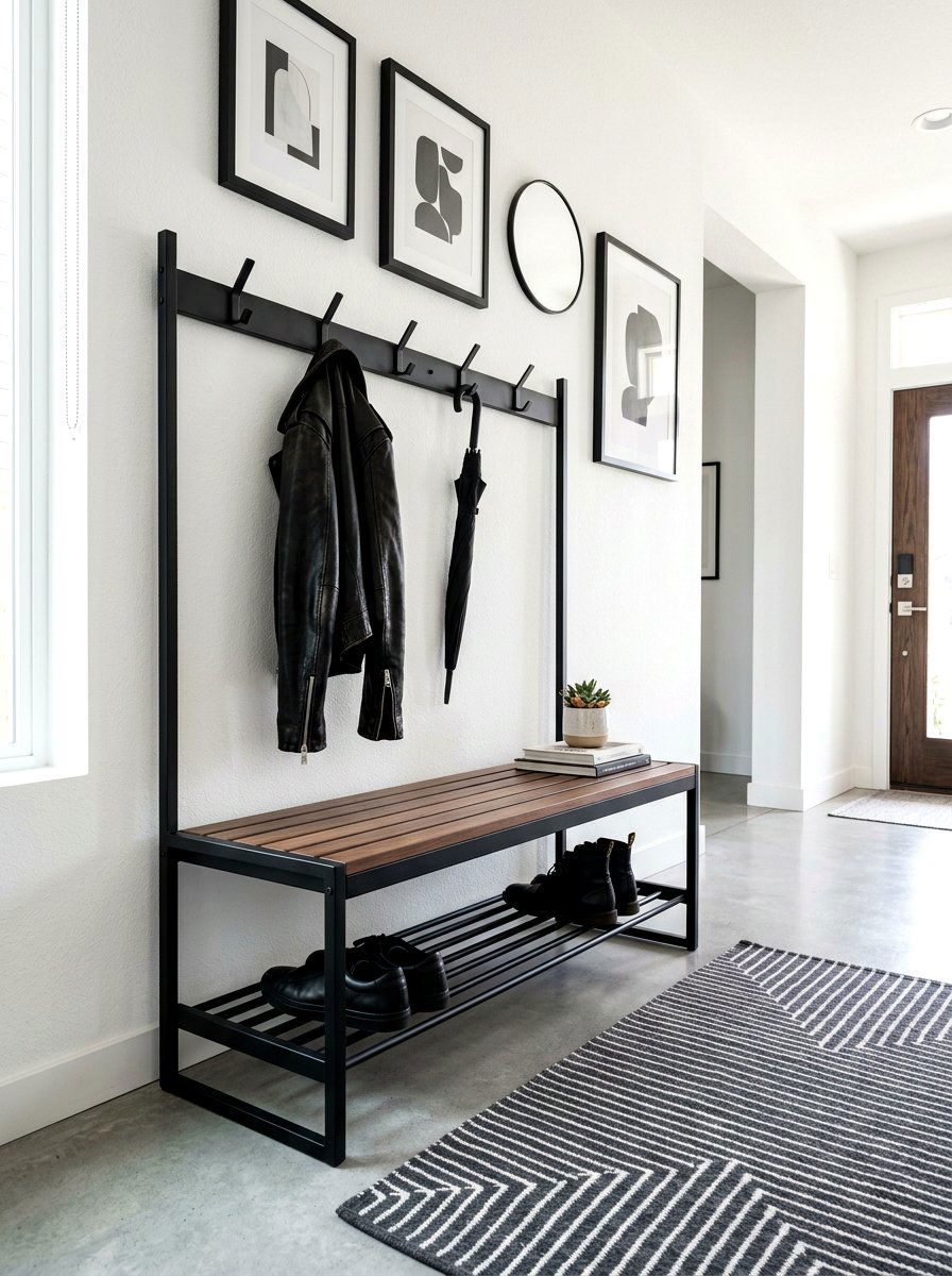 Modern Black Entry Bench With Hooks - 30 entry bench and hooks ideas