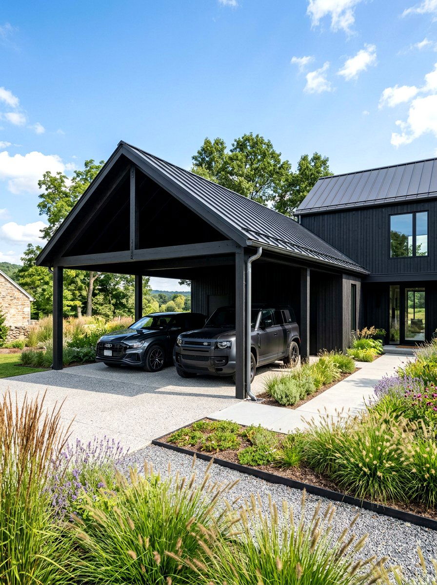 Modern Black Farmhouse Carport - 30 farmhouse carport ideas