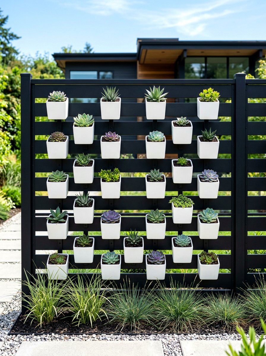 Modern Black Fence Grid - 30 fence vertical garden ideas