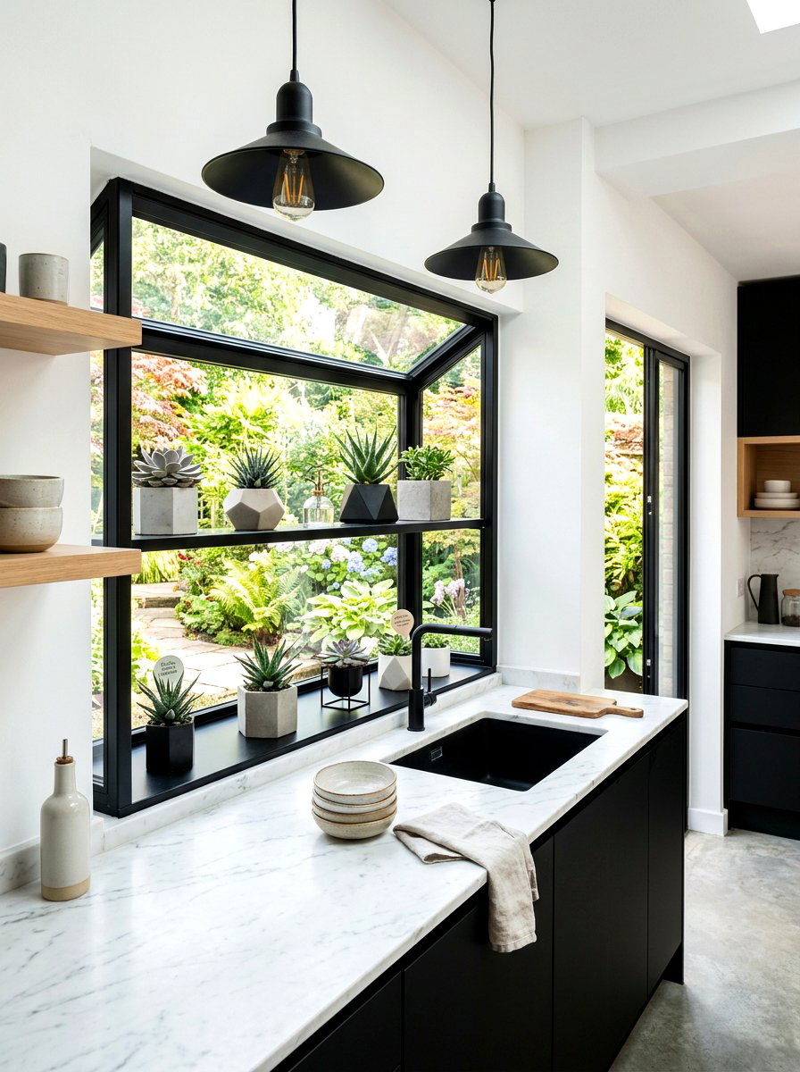 Modern Black Frame Garden Window - 30 greenhouse window kitchen ideas