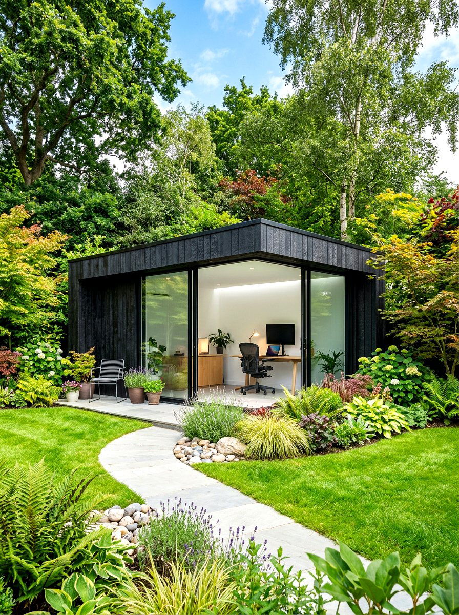 Modern Black Garden Office - 30 office shed garden ideas