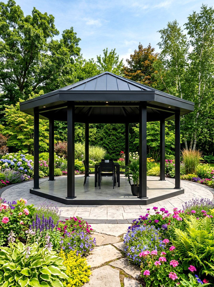 Modern Black Gazebo Pavilion - 30 black pavilion backyard ideas