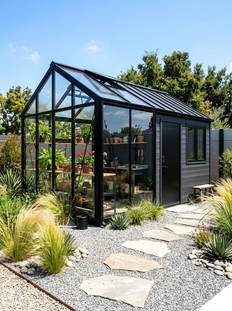 Modern Black Greenhouse Shed - 30 greenhouse shed combo ideas