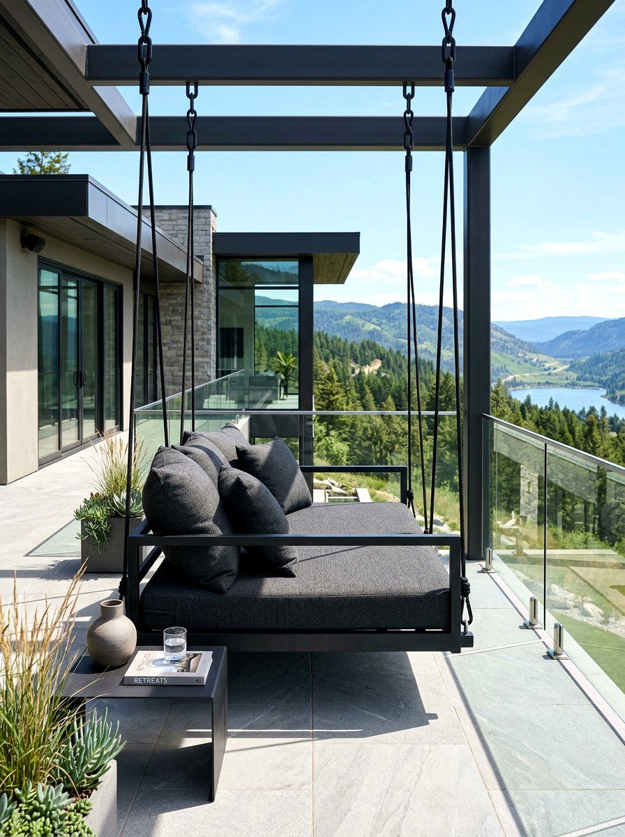 Modern Black Hanging Daybed - 30 porch daybed swing ideas
