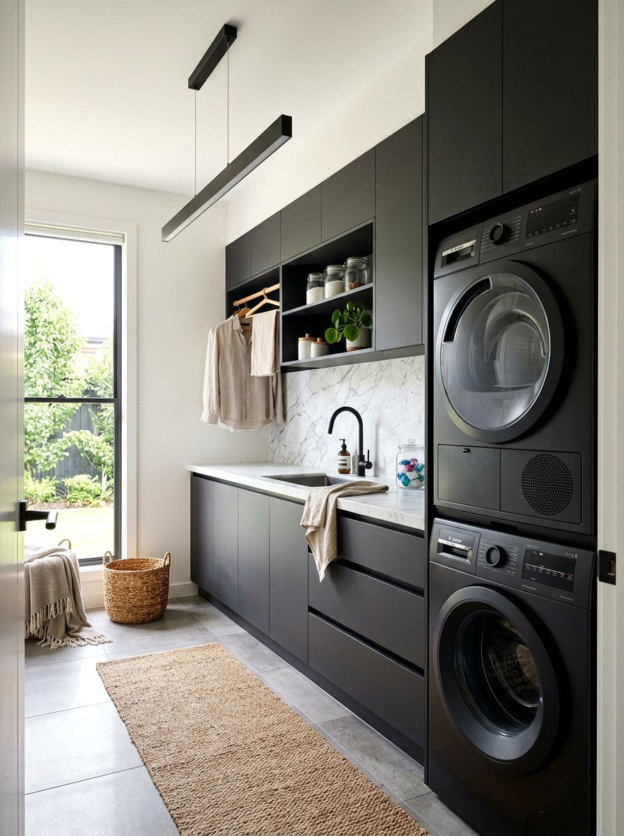 Modern Black Laundry Machines - 30 stacked washer dryer ideas