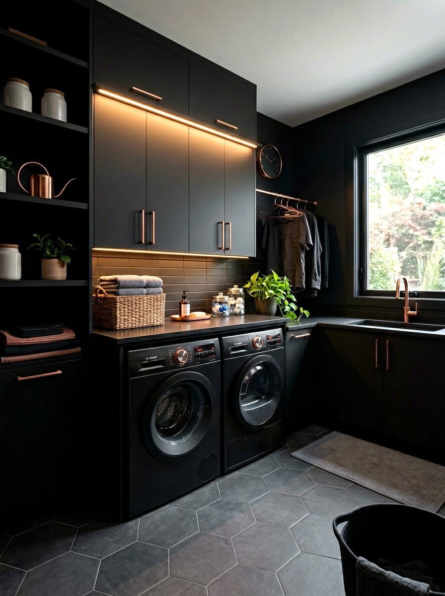 Modern Black Laundry Room - 30 side by side laundry ideas