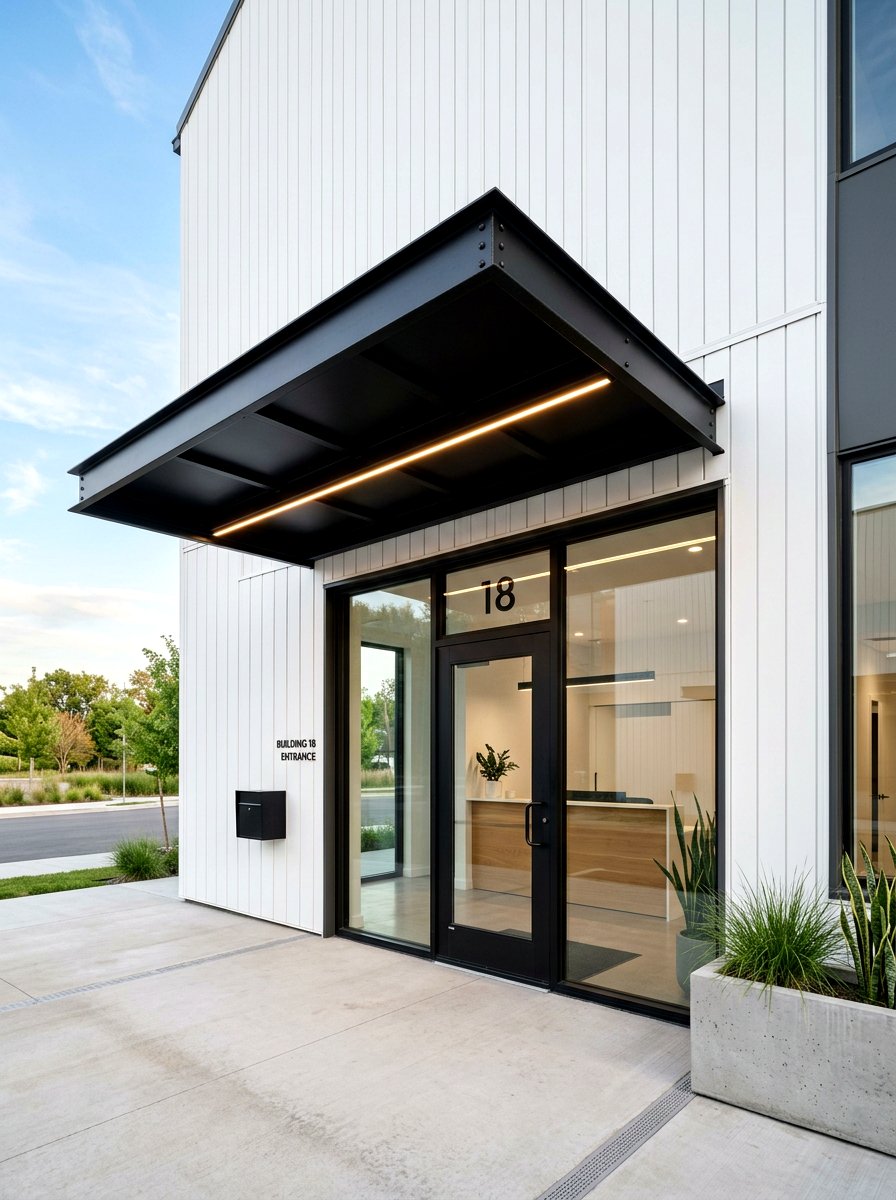 Modern Black Metal Canopy - 30 covered entryway ideas