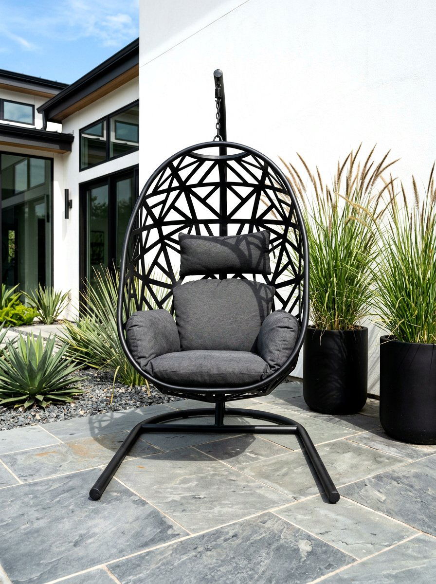 Modern Black Metal Cocoon - 30 cocoon patio chair ideas
