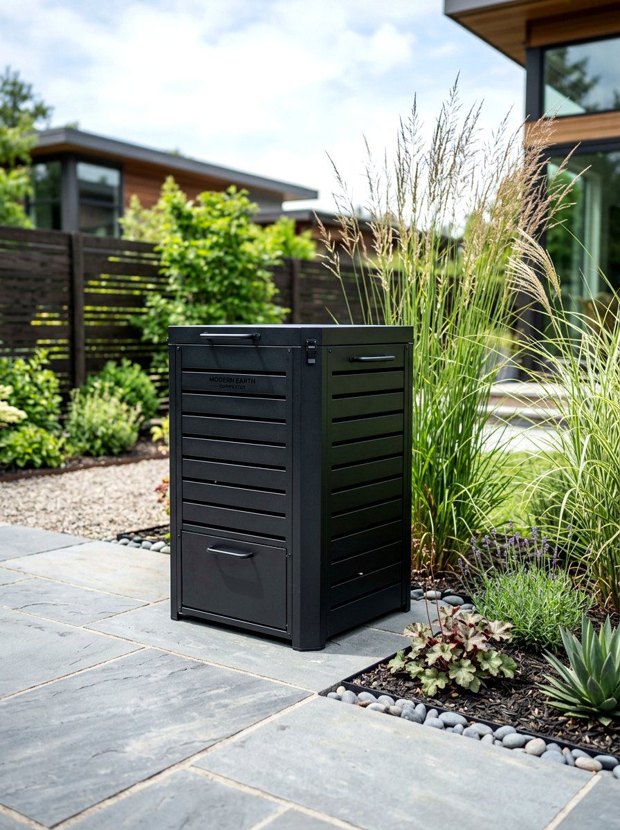 Modern Black Metal Composter - 30 compost station ideas