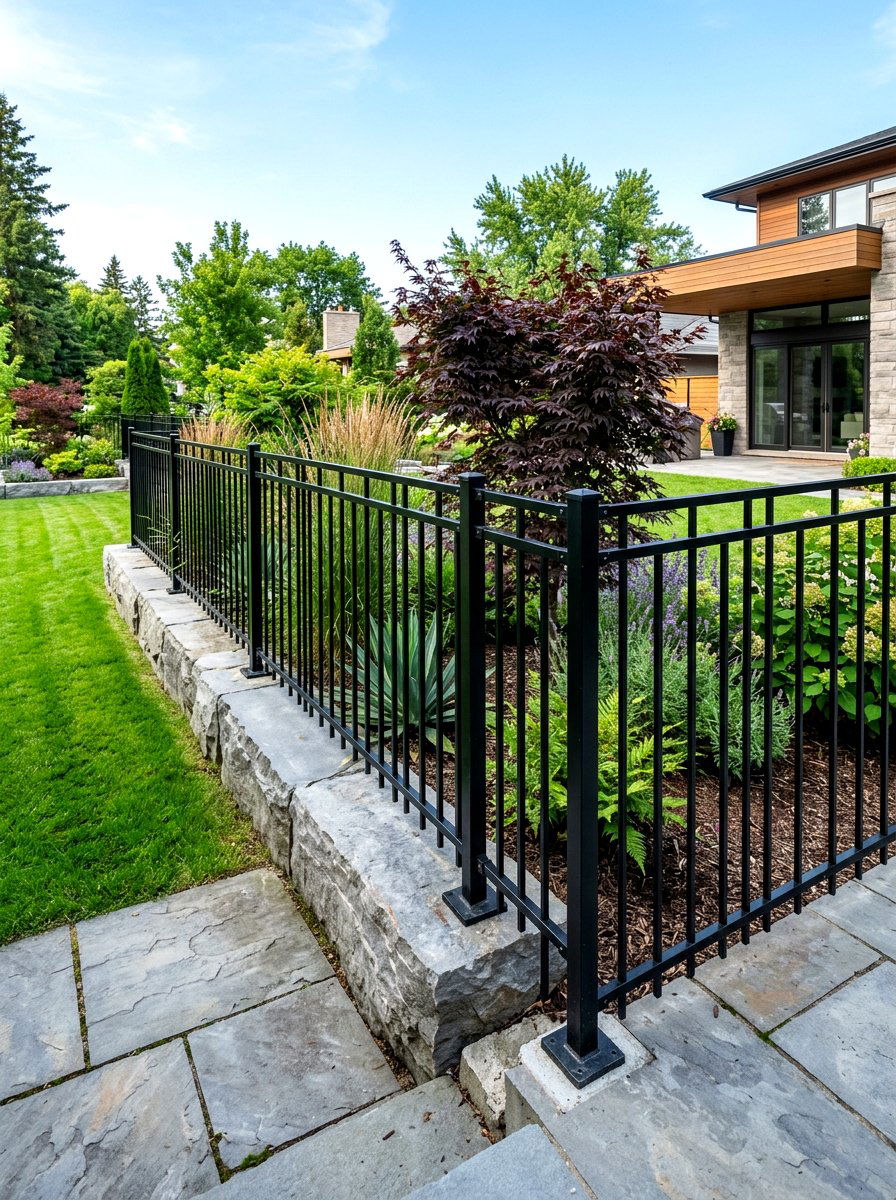 Modern Black Metal Garden Fence - 30 raised bed fence ideas