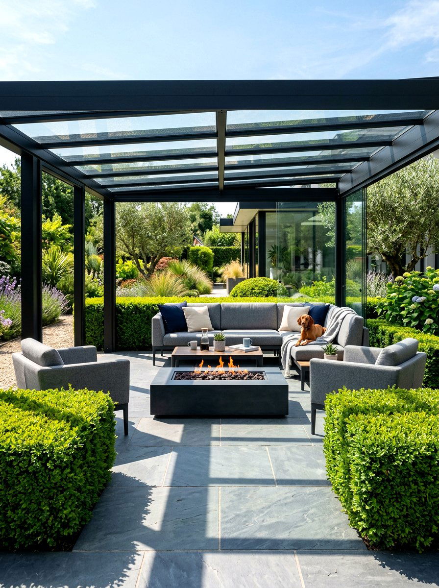 Modern Black Metal Glass Patio - 30 transparent patio roof ideas